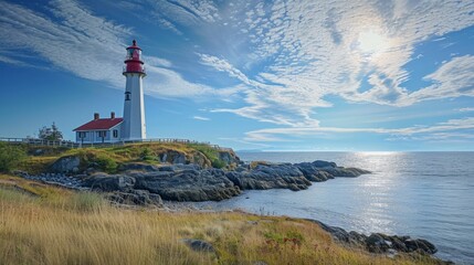 beautiful view of a Sheringham Point lighthouse on Vancouver Island generative ai