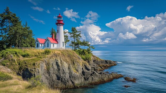 beautiful view of a Sheringham Point lighthouse on Vancouver Island generative ai