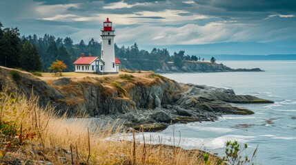 beautiful view of a Sheringham Point lighthouse on Vancouver Island generative ai
