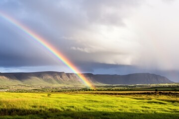 a rainbow over a green field