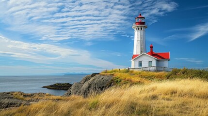 Fototapeta na wymiar beautiful view of a Sheringham Point lighthouse on Vancouver Island generative ai