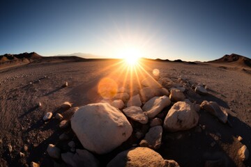 a sun shining through rocks - Powered by Adobe