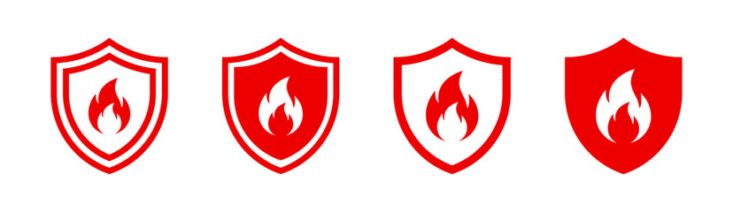 Shield with fire icon set