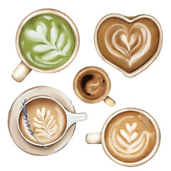 Watercolor coffee set illustration