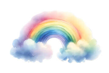 A rainbow between two clouds. St. Patrick's Day symbol of lucky. illustration element in watercolor style on transparent background