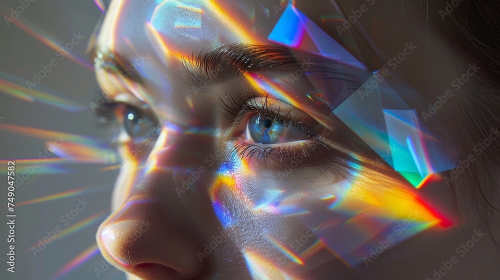 Poster An abstract image showcasing the dispersion of light into a spectrum on a reflective surface