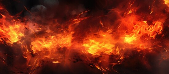 A close-up view of a cluster of fierce fire flames burning intensely with abstract background from the sides. The flames are bright and dynamic, showcasing the energy and heat of the fire.