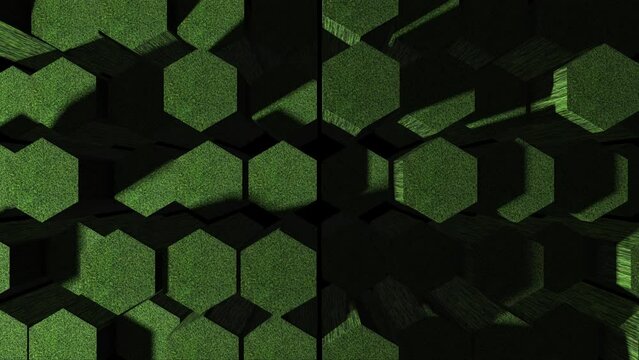 Hexagons Green 3D polygon moving Background