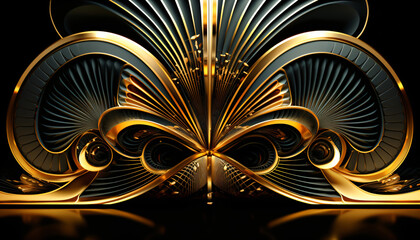 luxury floral art deco pattern, golden decoration on black background