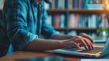 hands typing in front of a computer or laptop. Database Management Technology Concept