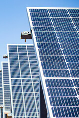 Close-up of solar panels installed in the desert to provide electricity to a remote meteorological base