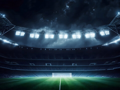 Stadium lights against the night sky background. Soccer match lights design