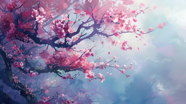Artistic Style Drawing Painting of Cherry Blossom Cherry Tree