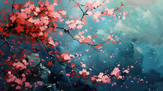 Artistic Style Drawing Painting of Cherry Blossom Cherry Tree