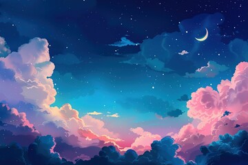 Obraz na płótnie Canvas Beautiful Colors Fluffy clouds and moon modern aesthetic style abstract background