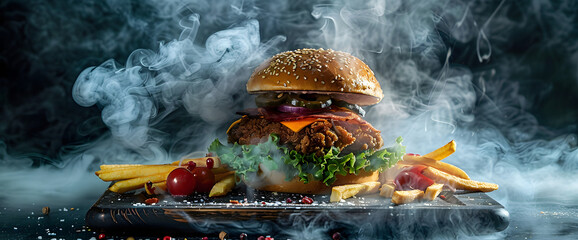 hot smoky burger for menu banner presentation with extra copy space