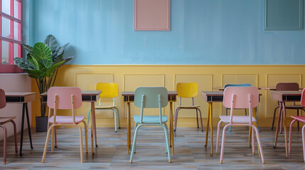 pastel theme classroom in school , for attracting kids , education ,learning 