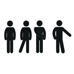 silhouette of a standing man, people in various poses, pictograms of human figures, flat vector illustration