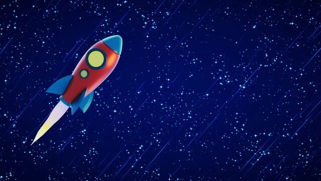 Old style 3d retro exploration vintage rocket flying through space fast warp teleport speed with copy space for text. Nice stars. Business metaphor of success and good plan. 