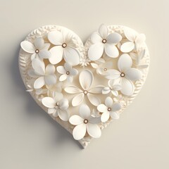 Ivory heart isolated on background, flat lay, vecor illustration 