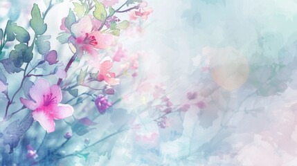 Generative AI image of ethereal pink watercolor blossoms with light flares