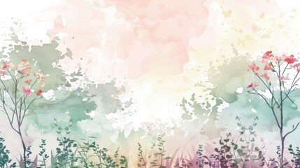 Obraz na płótnie Canvas Generative AI image of watercolor nature scene with mixed flowers and soft light