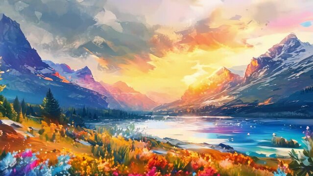 Painting of a Beautiful Mountain Lake