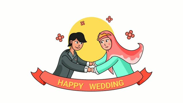 Animated Wedding with Ribbon label on white background