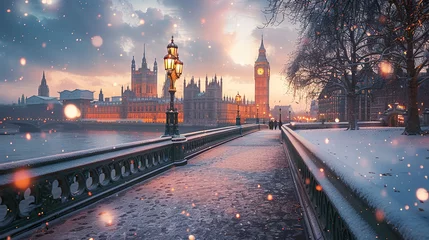 Foto auf Acrylglas UK London big ben clock  and bridge and bus vector illustration © Mahnoor