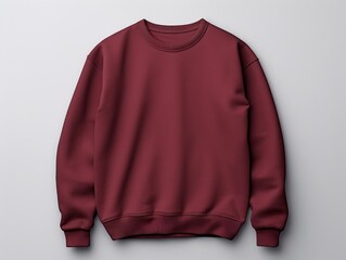 Maroon blank sweater without folds flat lay isolated on gray modern seamless background 