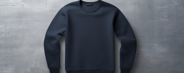 Navy Blue blank sweater without folds flat lay isolated on gray modern seamless background