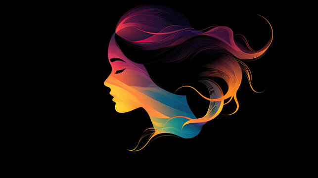 Woman in deep thoughts logo of head, Vector illustration of an ecstatic woman in a psychedelic experience.