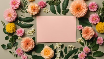  Elegant floral arrangement with a blank pink card