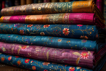 A stack of various colored fabrics neatly placed on top of each other