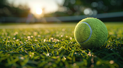 Tennis ball on the green grass , Concept of sport, healthy lifestyle.
