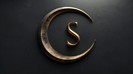 golden metallic 3d  S word logo on black background, business, card, banners 