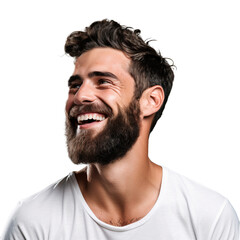 Fototapeta premium Portrait of a handsome beard man smiling, isolated on transparent background