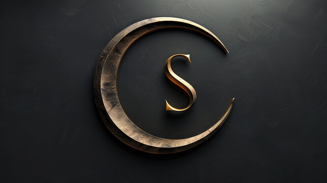 golden metallic 3d  S word logo on black background, business, card, banners 