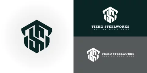 Fotobehang Abstract initial letter TS or ST logo in deep green color isolated in multiple backgrounds applied for construction company logo also suitable for the brands or companies have initial name ST or ST. © Miftakhul