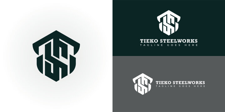 Abstract initial letter TS or ST logo in deep green color isolated in multiple backgrounds applied for construction company logo also suitable for the brands or companies have initial name ST or ST.