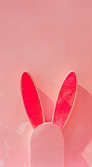 Close up of pink bunny ears on pink background.Minimal creative Easter advertise concept.Copy space,top view,flat lay.Generative Ai