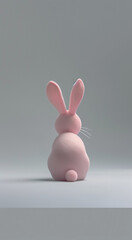 Close up of pink bunny rabbit toy on pink background.Minimal creative Easter advertise concept.Copy space,top view,flat lay.Generative Ai