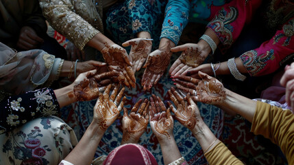 Women gathering to apply intricate henna designs on their hands a popular tradition for Eid alAdha.