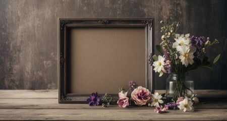  Elegant still life with flowers and frame