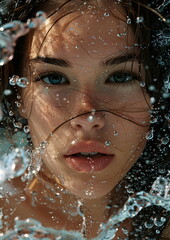 A Splash of Creativity: A Water-Made Portrait, Womans Face Close Up