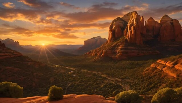 Timelapse of clouds moving and sun setting ober peaks of mountain