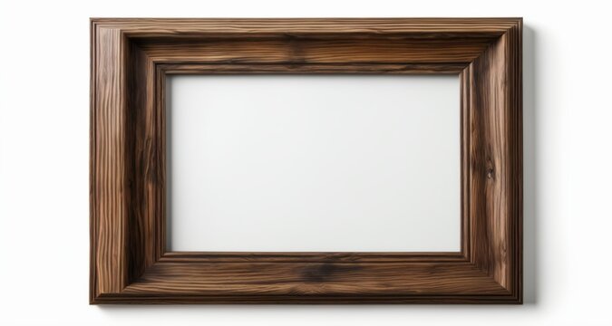  Empty wooden picture frame on wall