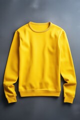 Yellow blank sweater without folds flat lay isolated on gray modern seamless background 