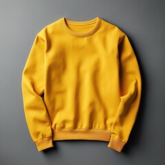 Yellow blank sweater without folds flat lay isolated on gray modern seamless background 