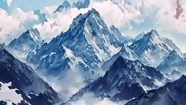 A Painting of a Snowy Mountain Range